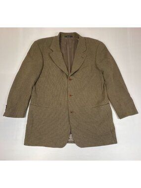 Hugo Boss Einstein Blazer Mens 46L Tan Brown Check Wool Made in USA Sport Coat